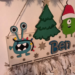 Adventskalender XXL Monster Alien aus Holz, personalisiert mit Wunschtext und in Wunschfarbe Geschenkidee Babys Weihnachten Advent