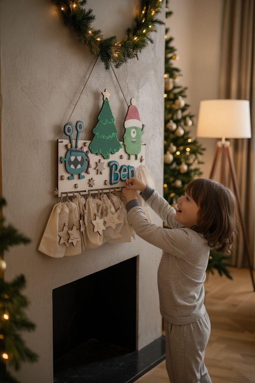 Adventskalender XXL Monster Alien aus Holz, personalisiert mit Wunschtext und in Wunschfarbe Geschenkidee Babys Weihnachten Advent