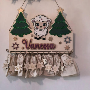 Adventskalender personalisiert mit Wunschtext und in Wunschfarben, Geschenkidee, Babys Weihnachten, Advent, Bär, Eule, Hase, Deer Schäfchen