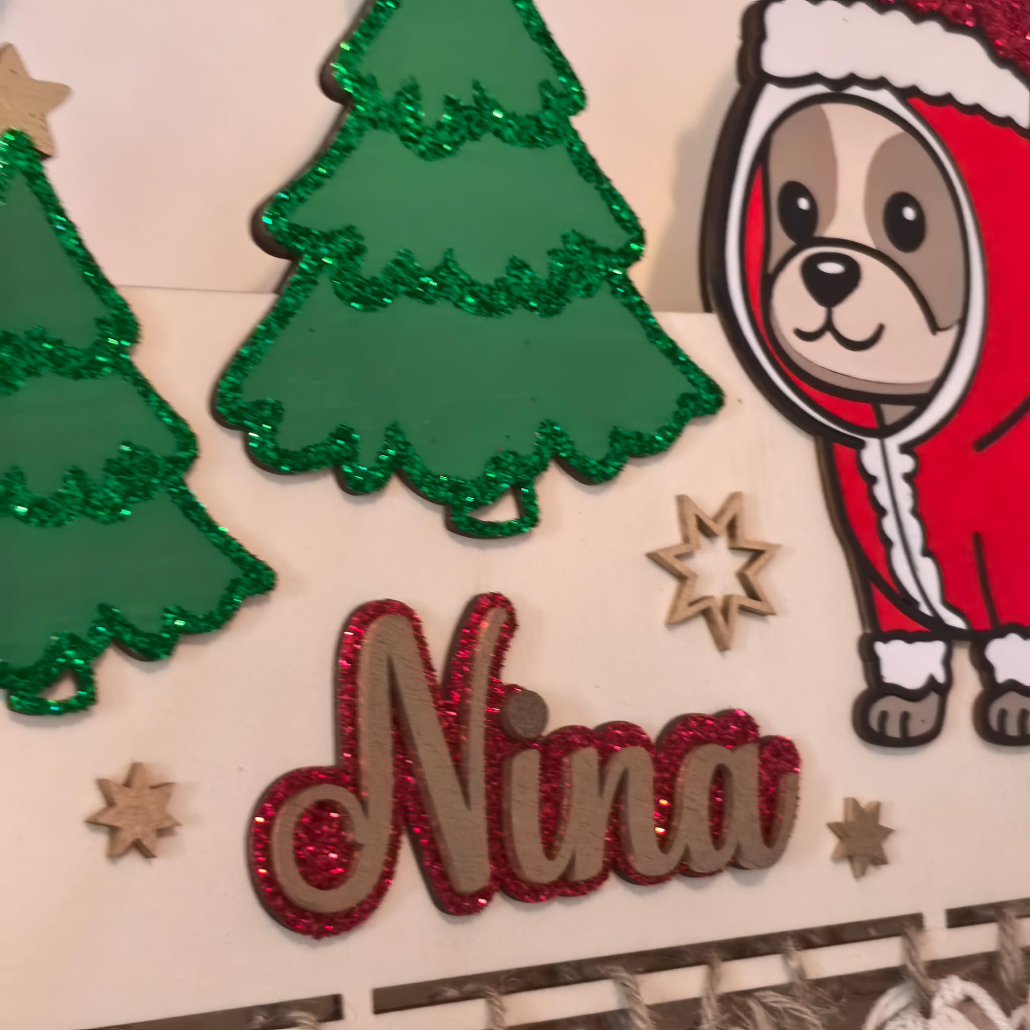 Adventskalender Hund aus Holz, personalisiert mit Wunschtext und in Wunschfarbe, Geschenkidee, Babys Weihnachten, Advent, Haustier, Puppy