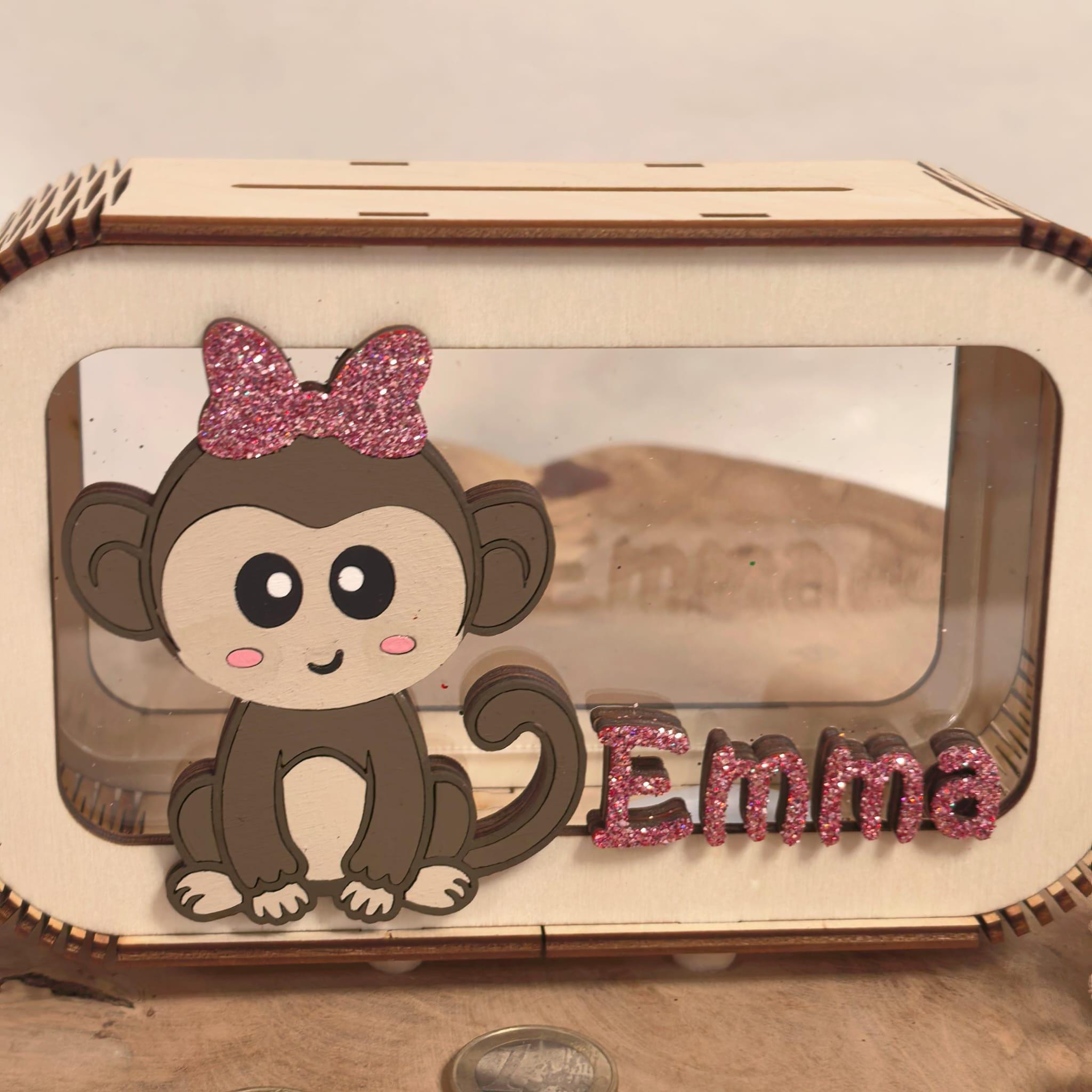 Spardose Affe personalisiert mit Namen in Wunschfarben, Sparbüchse, Sparschwein, Geldgeschenk, Geschenk Geburt, Taufe, Geburtstag, Safari