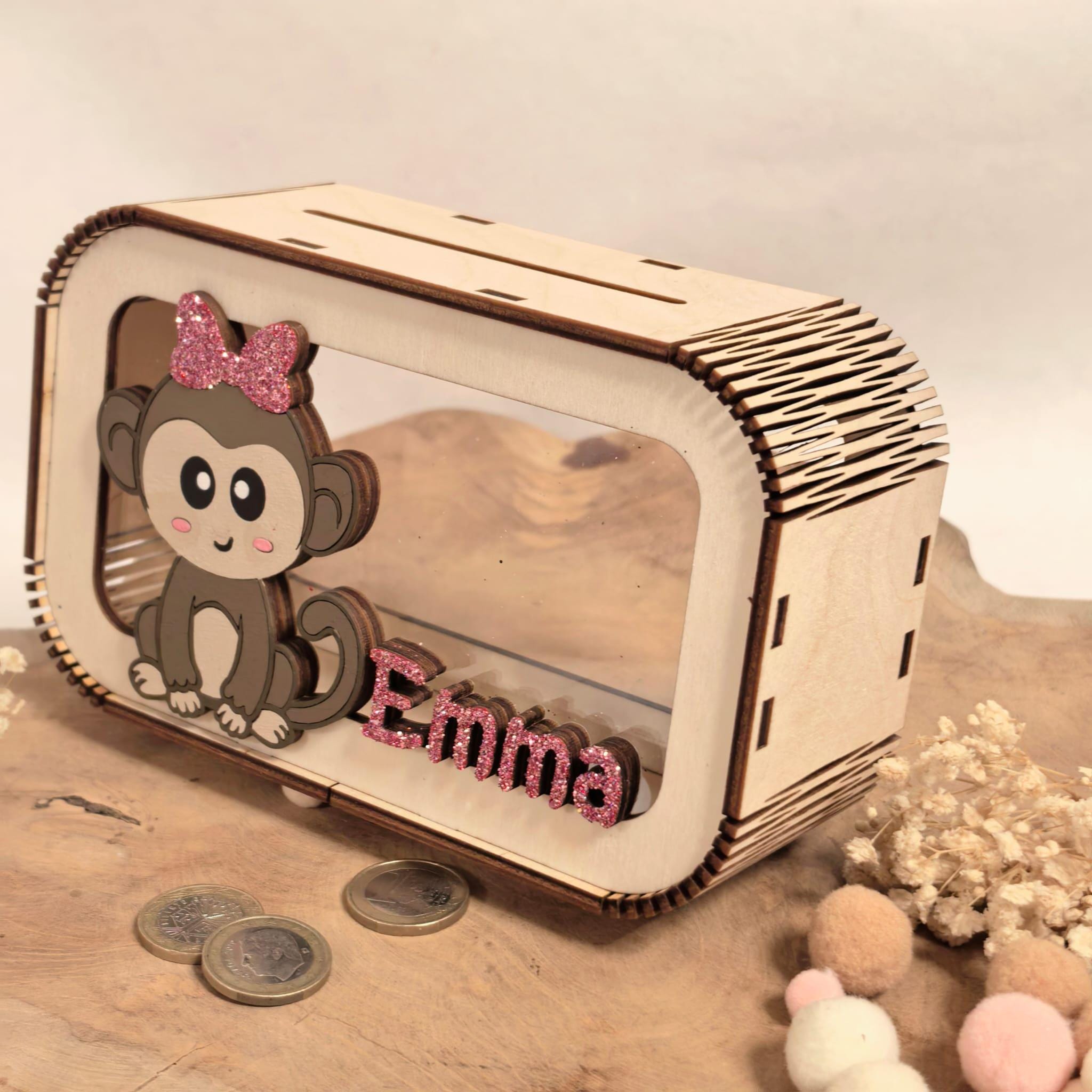 Spardose Affe personalisiert mit Namen in Wunschfarben, Sparbüchse, Sparschwein, Geldgeschenk, Geschenk Geburt, Taufe, Geburtstag, Safari