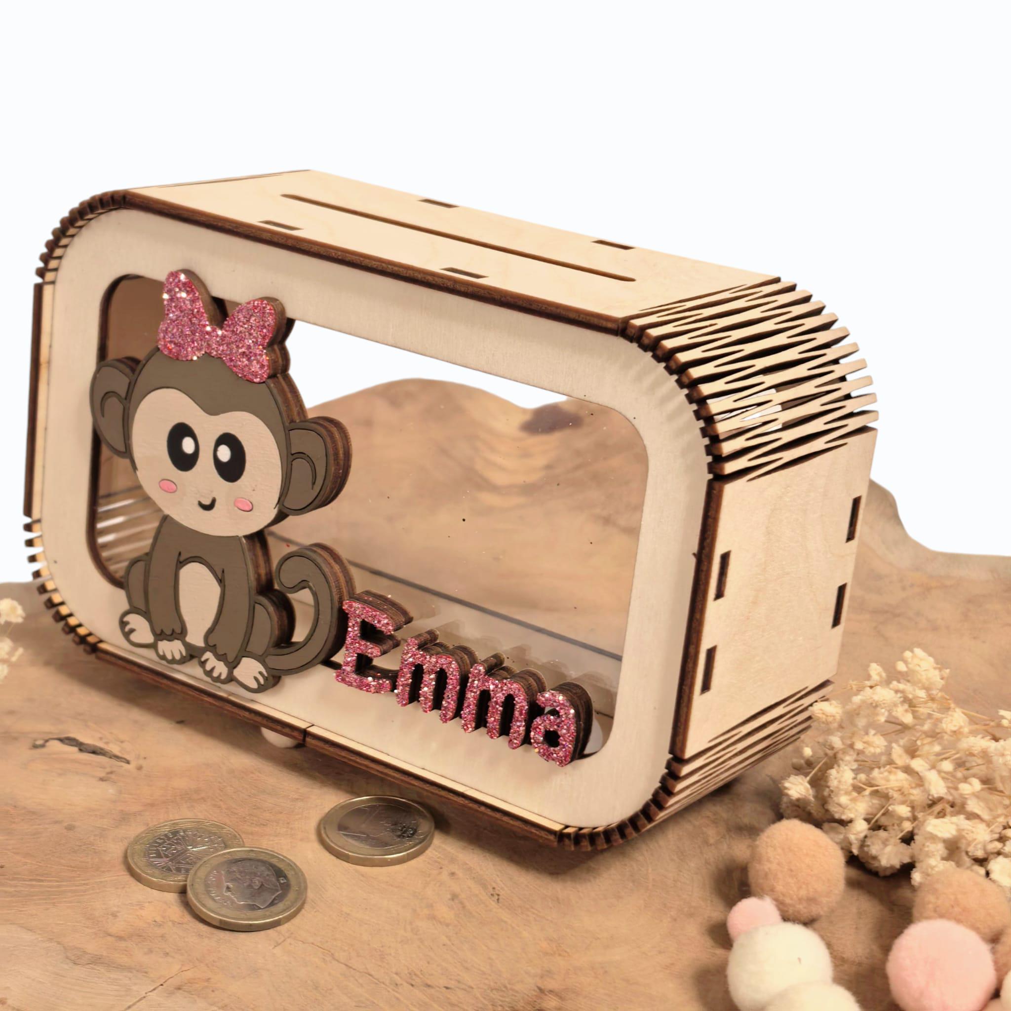 Spardose Affe personalisiert mit Namen in Wunschfarben, Sparbüchse, Sparschwein, Geldgeschenk, Geschenk Geburt, Taufe, Geburtstag, Safari