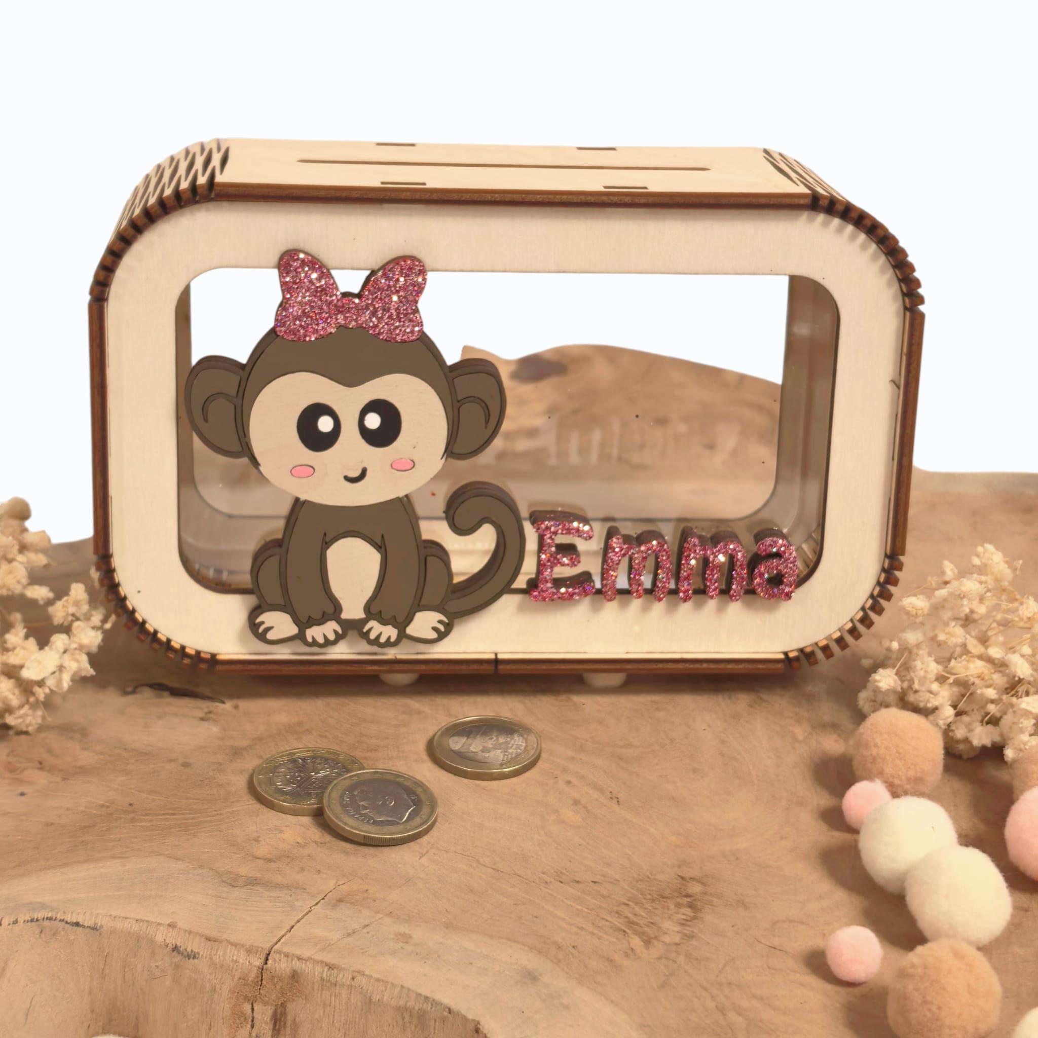 Spardose Affe personalisiert mit Namen in Wunschfarben, Sparbüchse, Sparschwein, Geldgeschenk, Geschenk Geburt, Taufe, Geburtstag, Safari