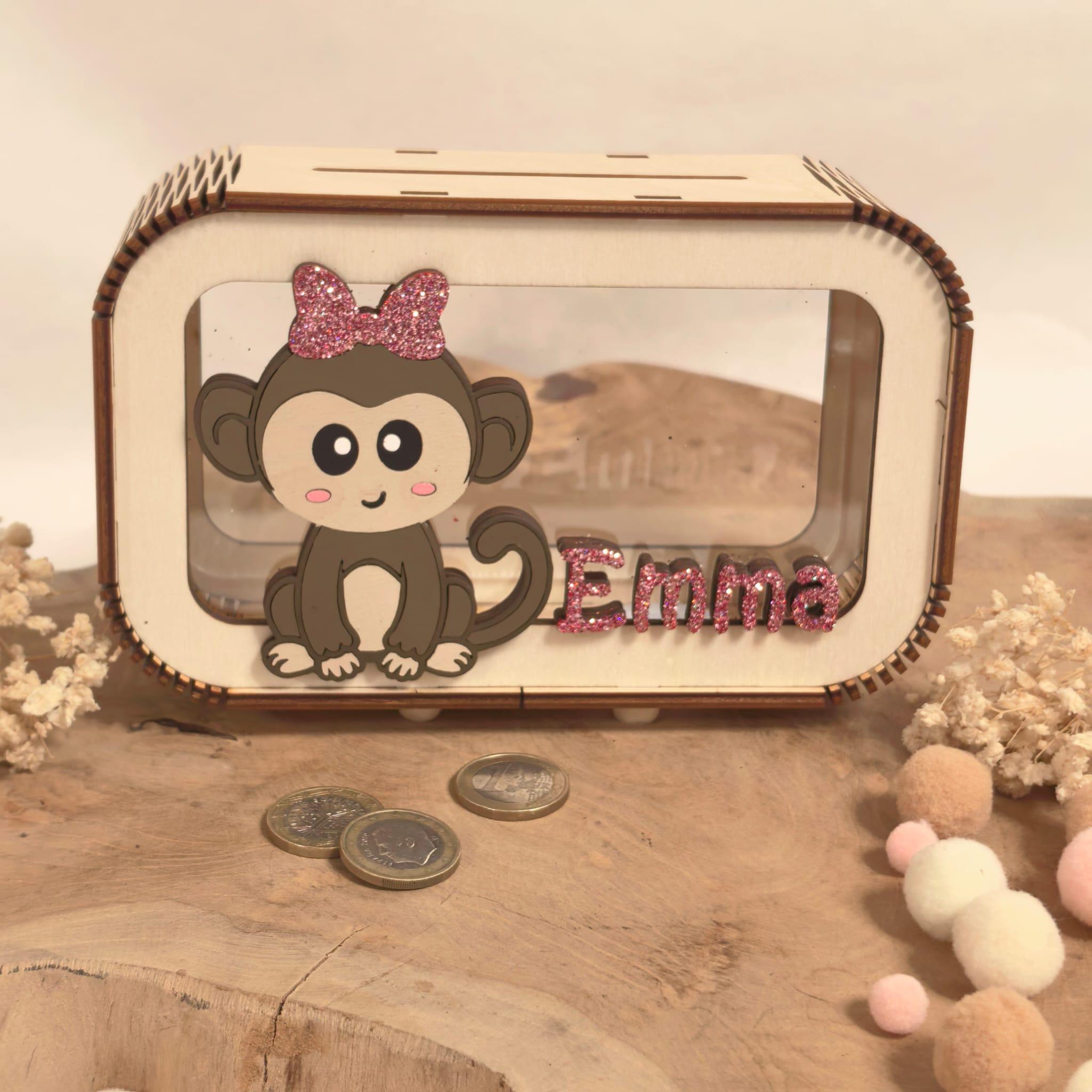 Spardose Affe personalisiert mit Namen in Wunschfarben, Sparbüchse, Sparschwein, Geldgeschenk, Geschenk Geburt, Taufe, Geburtstag, Safari