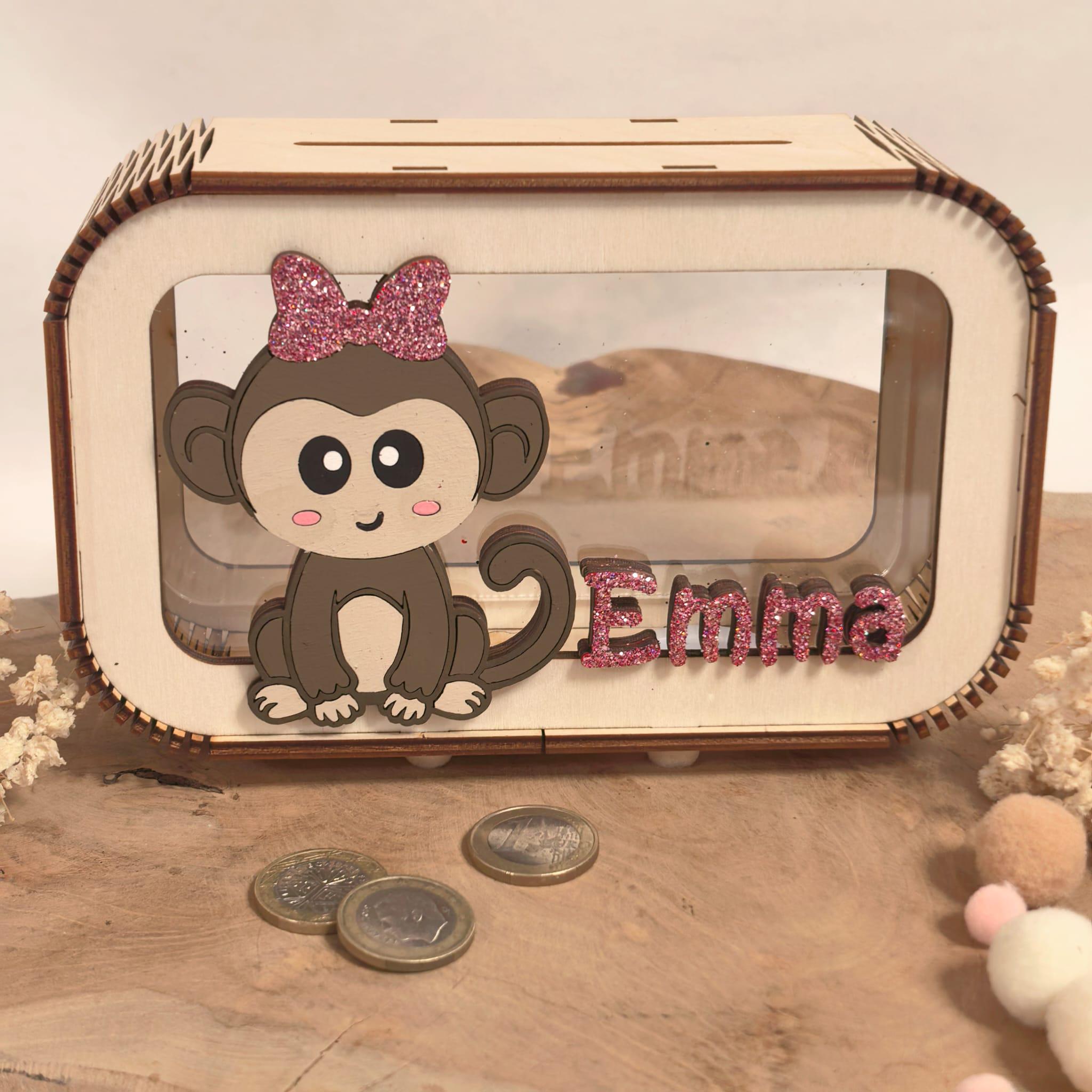 Spardose Affe personalisiert mit Namen in Wunschfarben, Sparbüchse, Sparschwein, Geldgeschenk, Geschenk Geburt, Taufe, Geburtstag, Safari