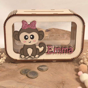 Spardose Affe personalisiert mit Namen in Wunschfarben, Sparbüchse, Sparschwein, Geldgeschenk, Geschenk Geburt, Taufe, Geburtstag, Safari