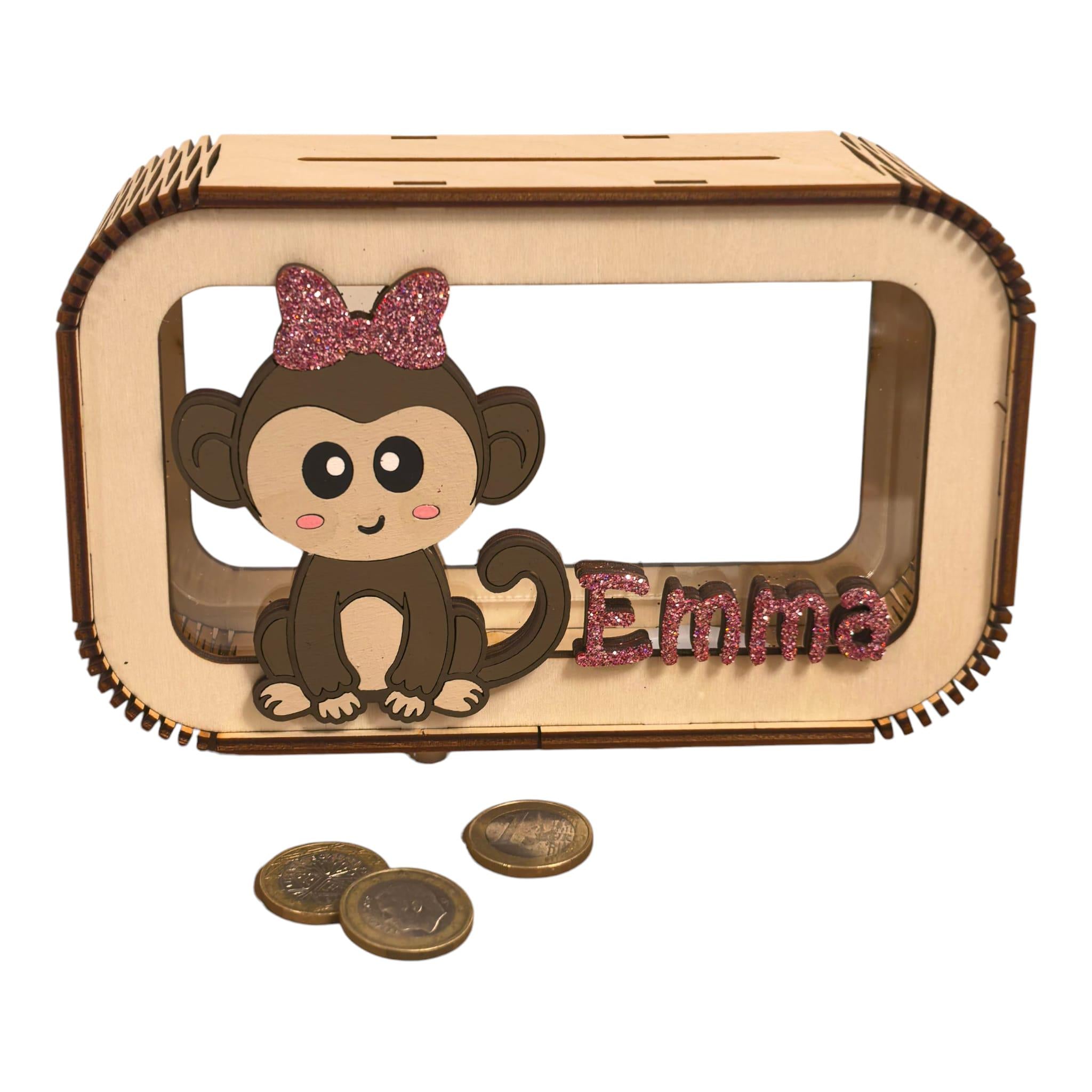 Spardose Affe personalisiert mit Namen in Wunschfarben, Sparbüchse, Sparschwein, Geldgeschenk, Geschenk Geburt, Taufe, Geburtstag, Safari