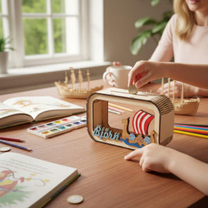 Spardose Wikinger personalisiert mit Namen in Wunschfarben, Sparbüchse, Sparschwein, Geldgeschenk, Geschenk Geburt, Taufe, Geburtstag,