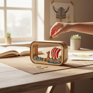 Spardose Wikinger personalisiert mit Namen in Wunschfarben, Sparbüchse, Sparschwein, Geldgeschenk, Geschenk Geburt, Taufe, Geburtstag,