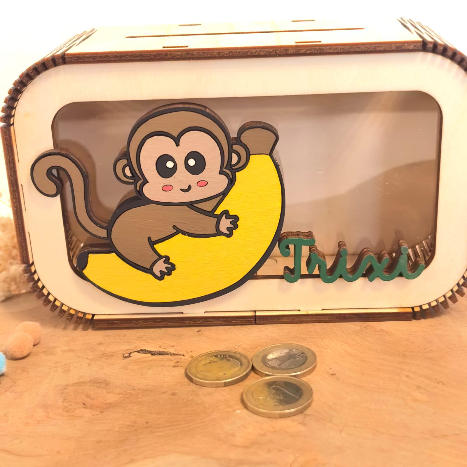 Spardose Affe personalisiert mit Namen in Wunschfarben, Sparbüchse, Sparschwein, Geldgeschenk, Geschenk Geburt, Taufe, Geburtstag, Safari