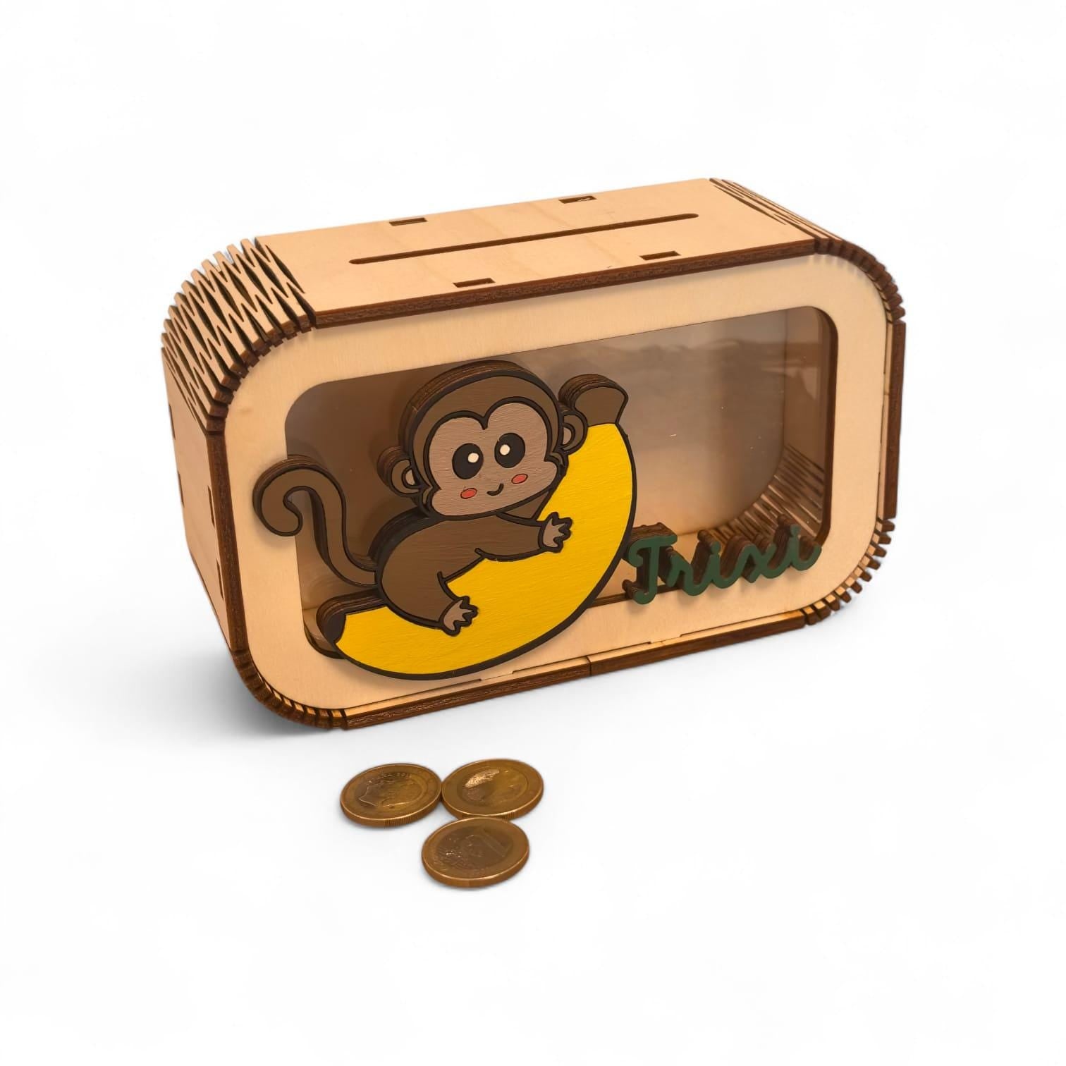 Spardose Affe personalisiert mit Namen in Wunschfarben, Sparbüchse, Sparschwein, Geldgeschenk, Geschenk Geburt, Taufe, Geburtstag, Safari