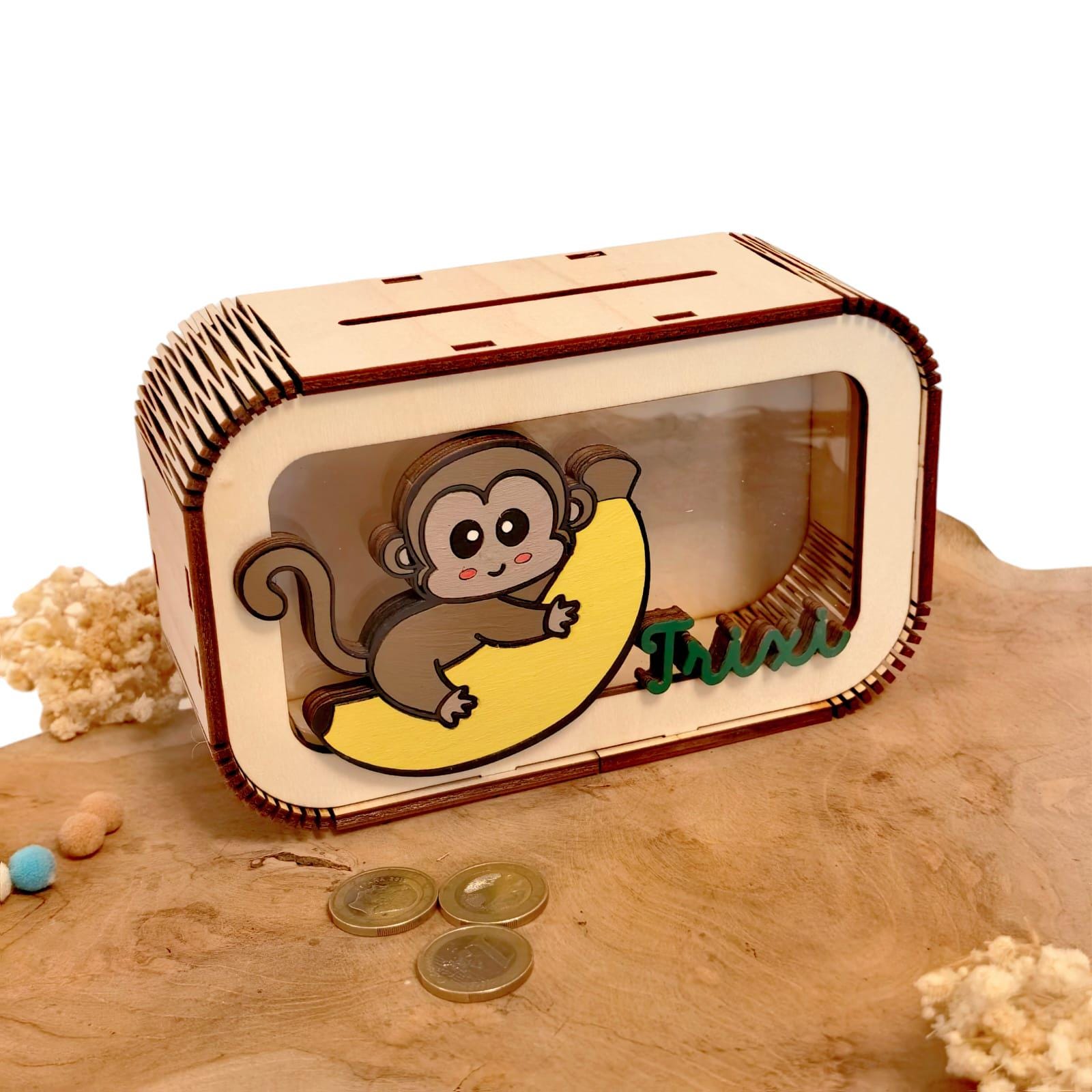 Spardose Affe personalisiert mit Namen in Wunschfarben, Sparbüchse, Sparschwein, Geldgeschenk, Geschenk Geburt, Taufe, Geburtstag, Safari