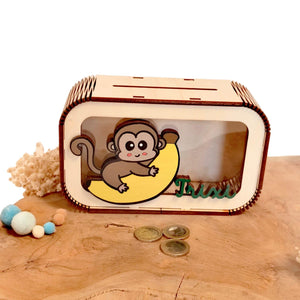 Spardose Affe personalisiert mit Namen in Wunschfarben, Sparbüchse, Sparschwein, Geldgeschenk, Geschenk Geburt, Taufe, Geburtstag, Safari