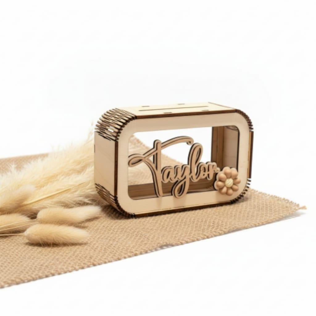 Spardose personalisiert mit Namen & 3D Blume in Wunschfarbe, Sparbüchse, Sparschwein, Geldgeschenk, Geschenk Geburtstag, Freundin, Teenager