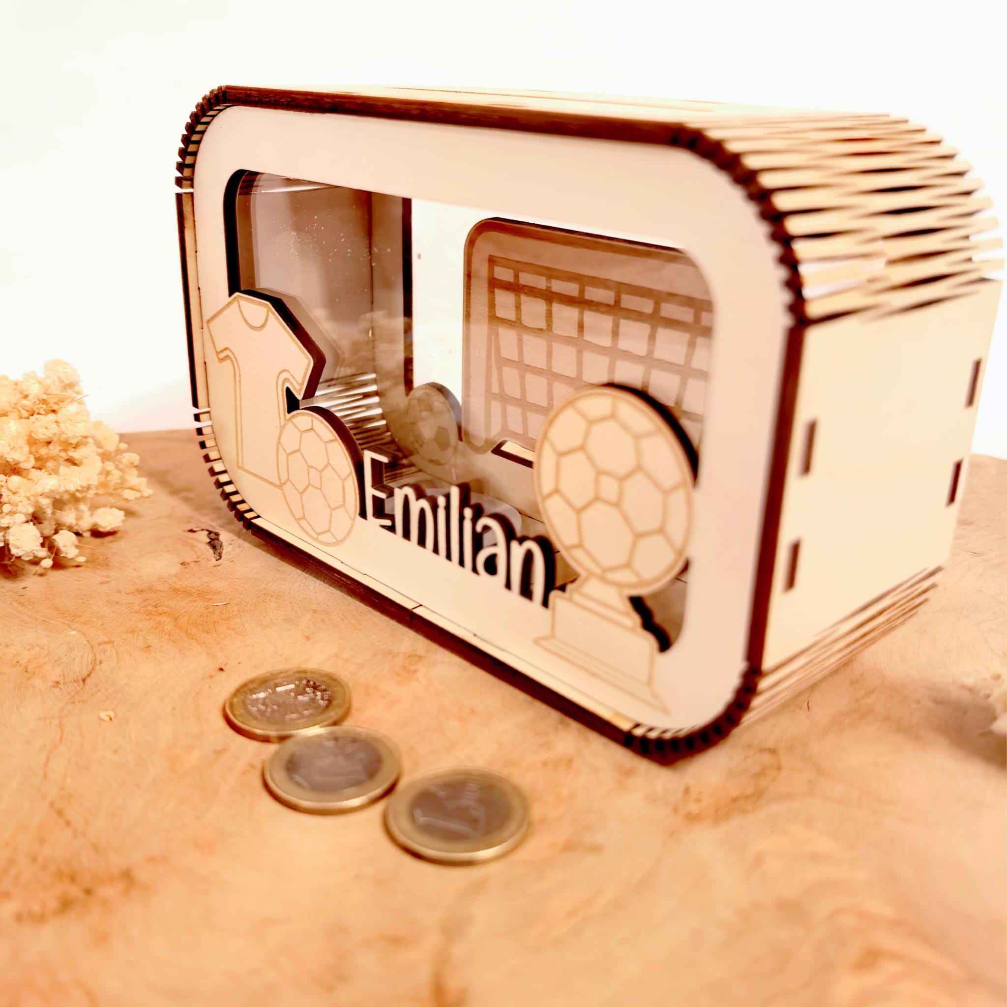 Fußball Spardose personalisiert mit Namen, Sparbüchse, Sparschwein, Geldgeschenk, Geschenk zur Geburt, Taufe, Geburtstag, Torwart, Soccer