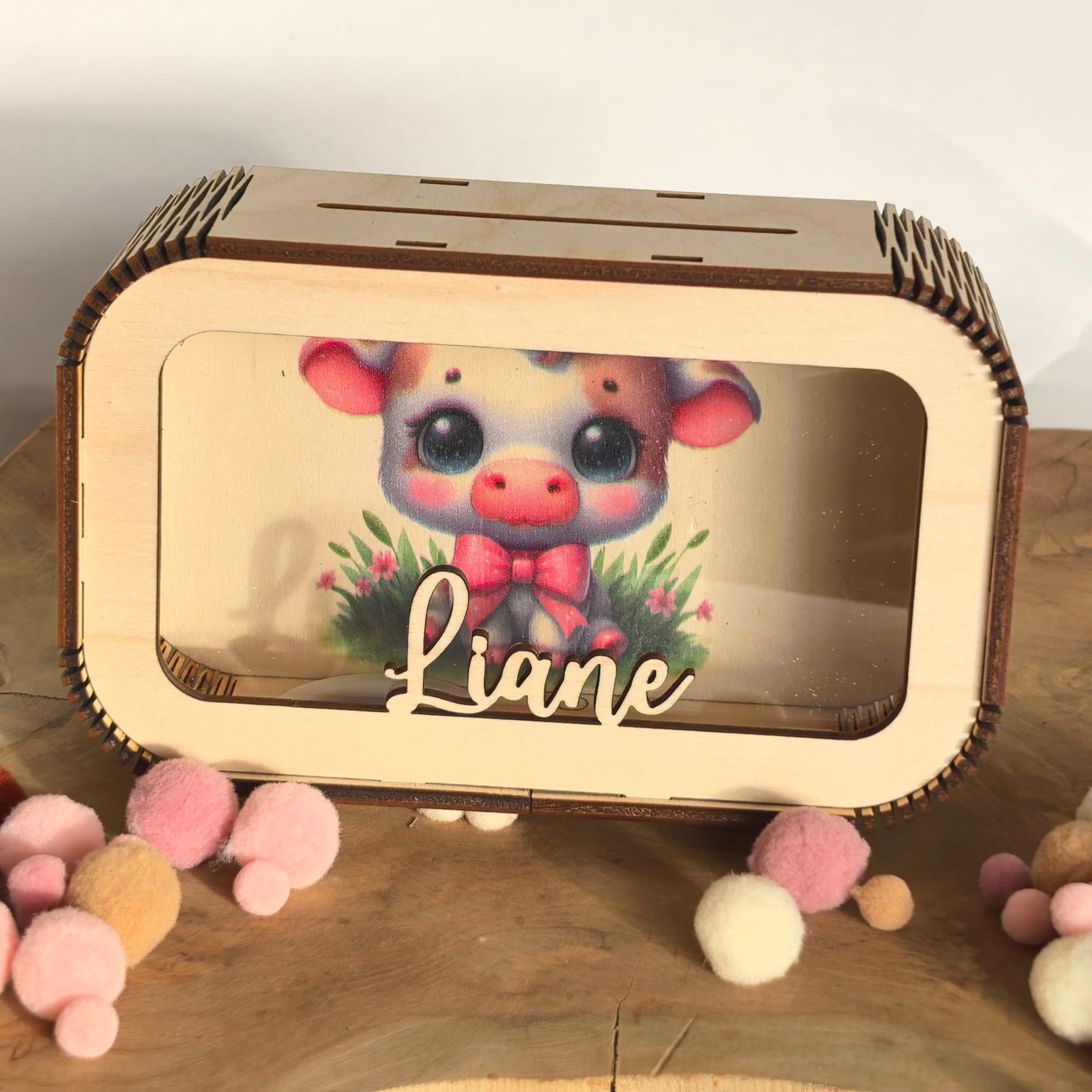 Süße Kuh Spardose personalisiert mit Namen in Wunschfarben, Sparbüchse, Sparschwein, Geldgeschenk, Geschenk zur Geburt, Taufe, Geburtstag