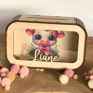 Süße Kuh Spardose personalisiert mit Namen in Wunschfarben, Sparbüchse, Sparschwein, Geldgeschenk, Geschenk zur Geburt, Taufe, Geburtstag