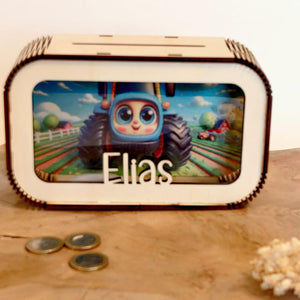 Traktor Spardose personalisiert mit Namen, Sparbüchse, Sparschwein, Geldgeschenk, Geschenk Geburt, Taufe, Geburtstag Trecker