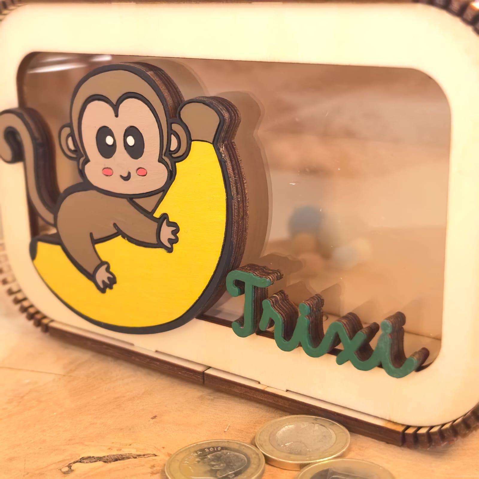 Spardose Affe personalisiert mit Namen in Wunschfarben, Sparbüchse, Sparschwein, Geldgeschenk, Geschenk Geburt, Taufe, Geburtstag, Safari