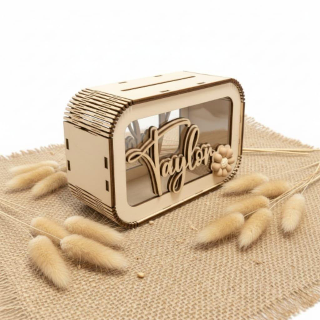 Spardose personalisiert mit Namen & 3D Blume in Wunschfarbe, Sparbüchse, Sparschwein, Geldgeschenk, Geschenk Geburtstag, Freundin, Teenager