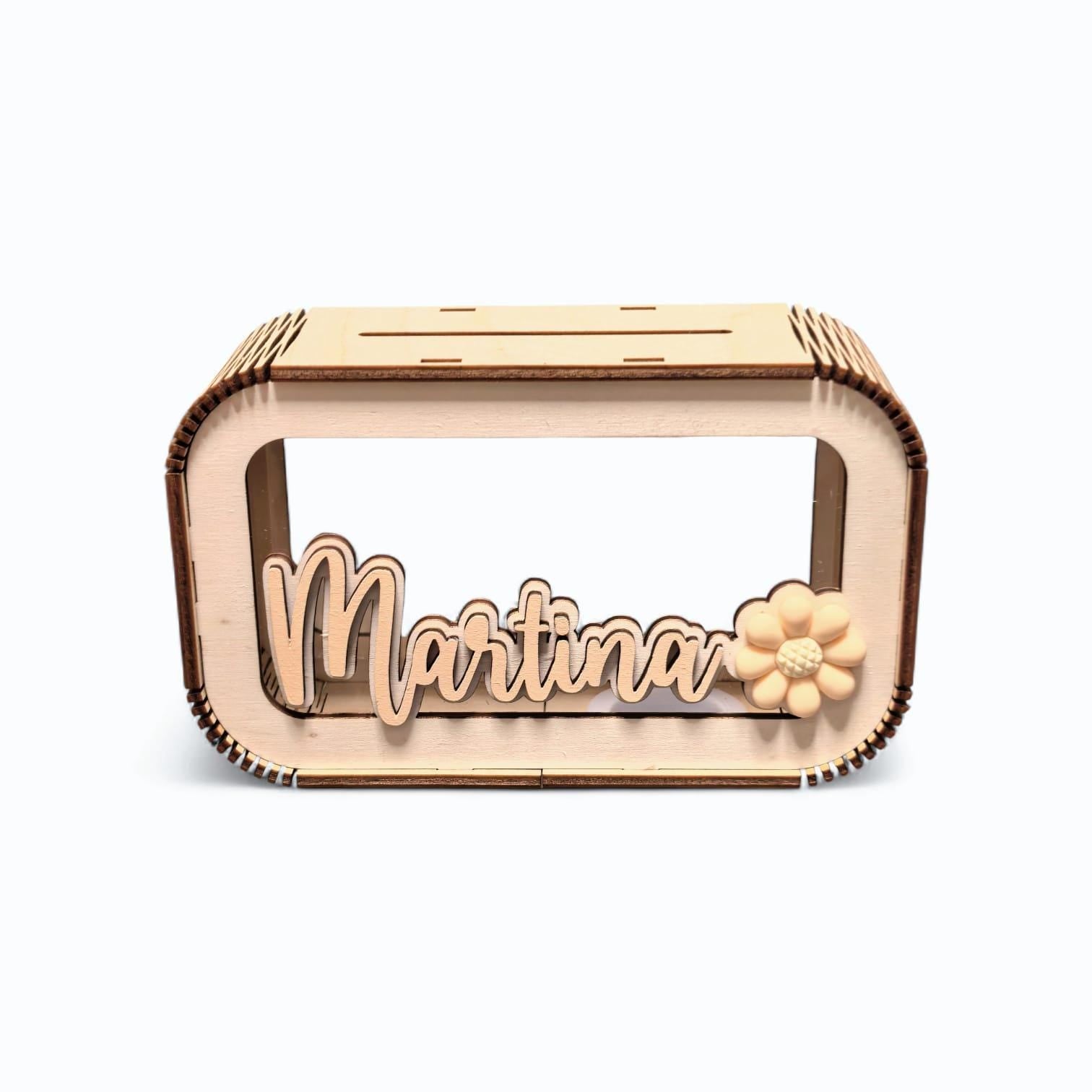 Spardose personalisiert mit Namen & 3D Blume in Wunschfarbe, Sparbüchse, Sparschwein, Geldgeschenk, Geschenk Geburtstag, Freundin, Teenager