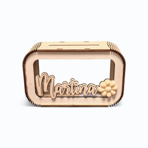 Spardose personalisiert mit Namen & 3D Blume in Wunschfarbe, Sparbüchse, Sparschwein, Geldgeschenk, Geschenk Geburtstag, Freundin, Teenager