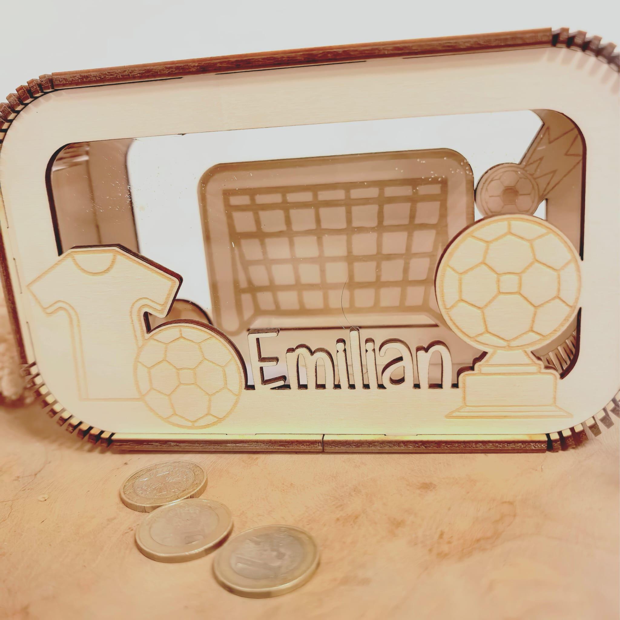 Fußball Spardose personalisiert mit Namen, Sparbüchse, Sparschwein, Geldgeschenk, Geschenk zur Geburt, Taufe, Geburtstag, Torwart, Soccer