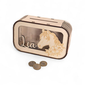 Pferde Spardose personalisiert mit Namen, Sparbüchse, Sparschwein, Geldgeschenk, Geschenk zur Geburt, Taufe, Geburtstag, Reiten, Mädchen