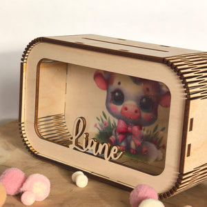 Süße Kuh Spardose personalisiert mit Namen in Wunschfarben, Sparbüchse, Sparschwein, Geldgeschenk, Geschenk zur Geburt, Taufe, Geburtstag