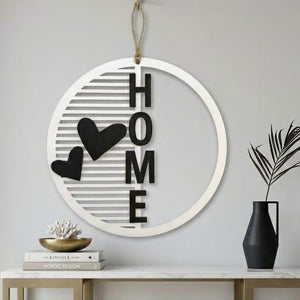 Moderner HOME Türkranz aus Holz – Personalisierter Wandkranz mit Herzen – Individuelle Farbwahl & viele Größen (20–50 cm) – Einzugsgeschenk
