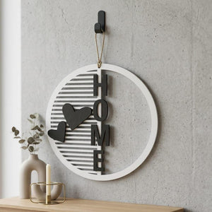 Moderner HOME Türkranz aus Holz – Personalisierter Wandkranz mit Herzen – Individuelle Farbwahl & viele Größen (20–50 cm) – Einzugsgeschenk