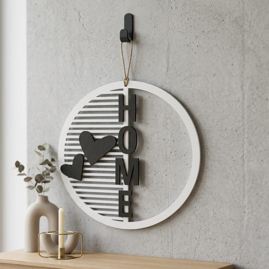 Moderner HOME Türkranz aus Holz – Personalisierter Wandkranz mit Herzen – Individuelle Farbwahl & viele Größen (20–50 cm) – Einzugsgeschenk