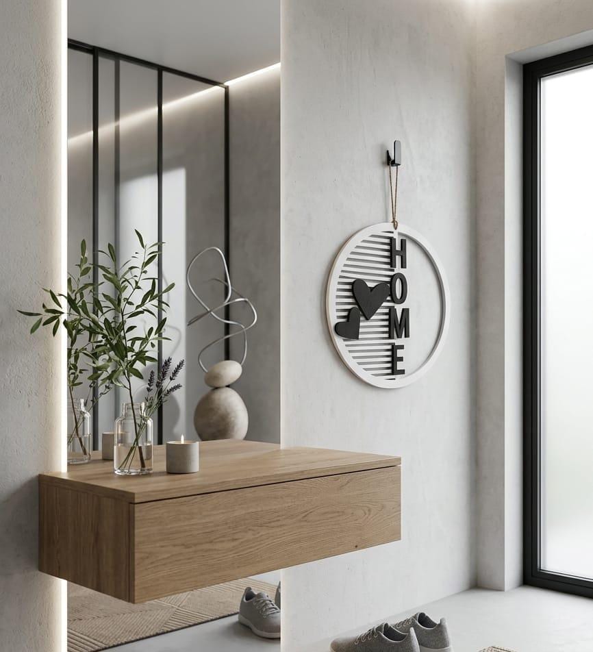 Moderner HOME Türkranz aus Holz – Personalisierter Wandkranz mit Herzen – Individuelle Farbwahl & viele Größen (20–50 cm) – Einzugsgeschenk