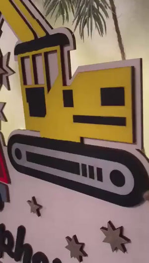 Adventskalender XXL Bagger LKW aus Holz, personalisiert mit Wunschtext und in Wunschfarbe, Geschenkidee, Babys Weihnachten, Baustelle, Truck