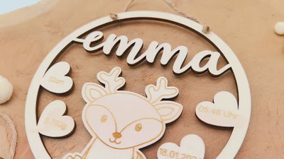 Namensschild mit Geburtsdaten aus Holz mit süßen Teddy, personalisiertes Geschenk zur Geburt / Taufe, Kinder Geburtstag, Baby Shower