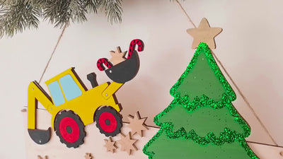 Adventskalender XXL Bagger Traktor aus Holz, personalisiert mit Wunschtext und in Wunschfarbe, Geschenkidee, Babys Weihnachten, Baustelle,