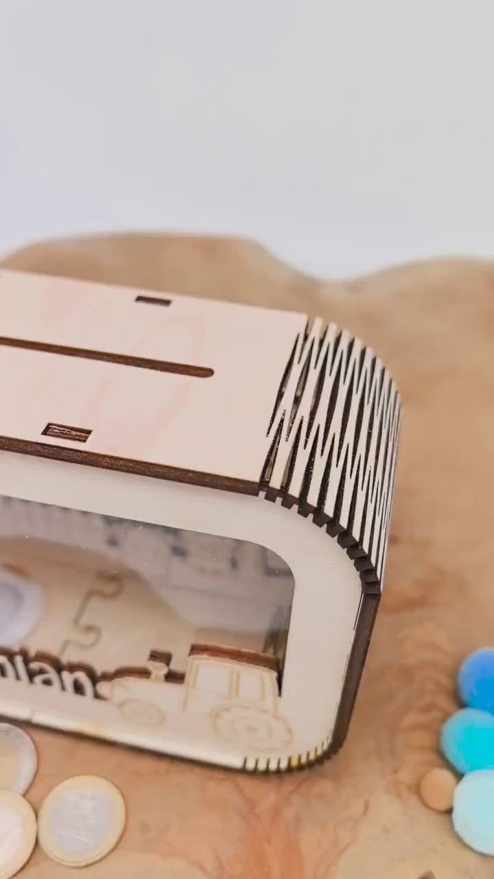 Traktor Spardose personalisiert mit Namen, Bauernhof, Sparbüchse, Sparschwein, Geldgeschenk, Geschenk Geburt, Taufe, Geburtstag Trecker, Kuh