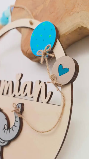 Türschild Elephant personalisiert fürs Kinderzimmer, gefertigt in Wunschfarben, Geschenk Taufe, Geburt Kindergeburtstag Trecker Namensschild