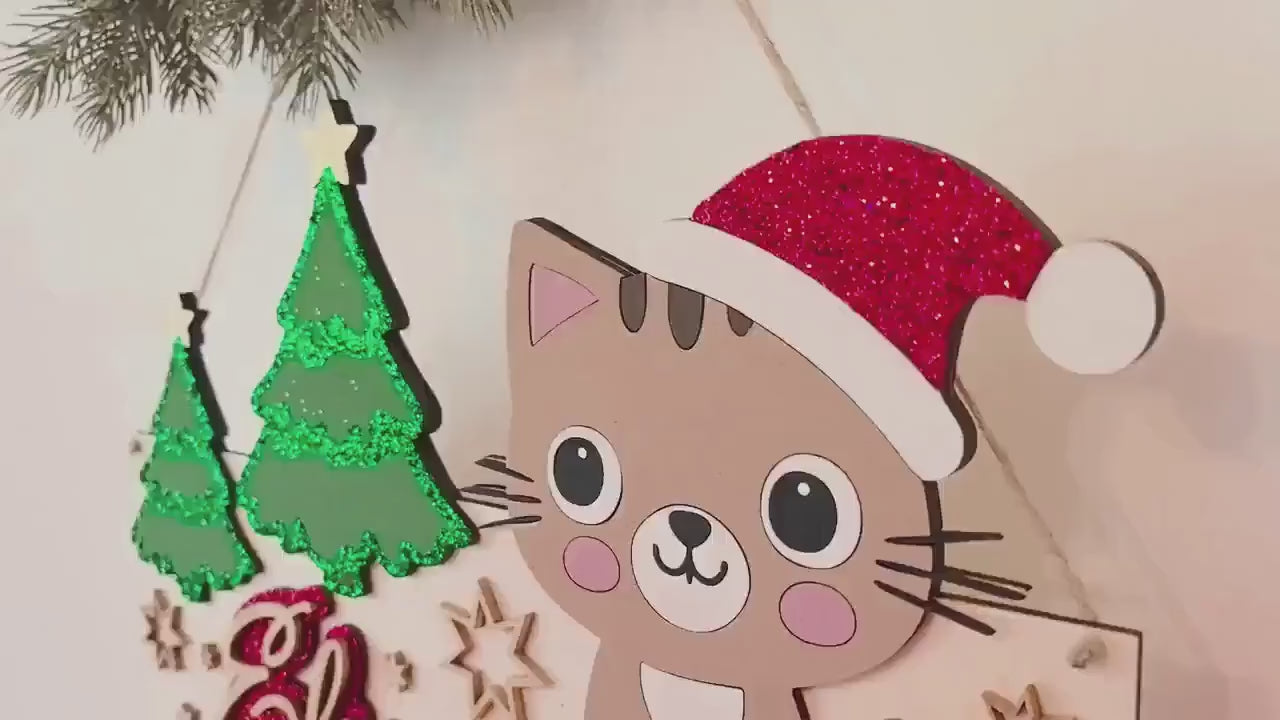 Adventskalender Katze aus Holz, personalisiert mit Wunschtext und in Wunschfarbe, Geschenkidee, Babys Weihnachten, Advent, Haustier, Hund