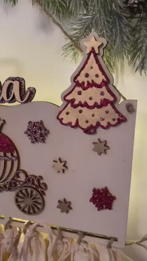 Adventskalender XXL Prinzessin aus Holz, personalisiert mit Wunschtext und in Wunschfarbe, Geschenkidee, Babys Weihnachten, Kutsche, Schloss
