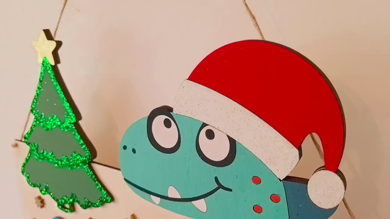 Adventskalender Dino aus Holz, personalisiert mit Wunschtext und in Wunschfarbe, Geschenkidee, Babys Weihnachten, Advent, Trex, Dinosaurier