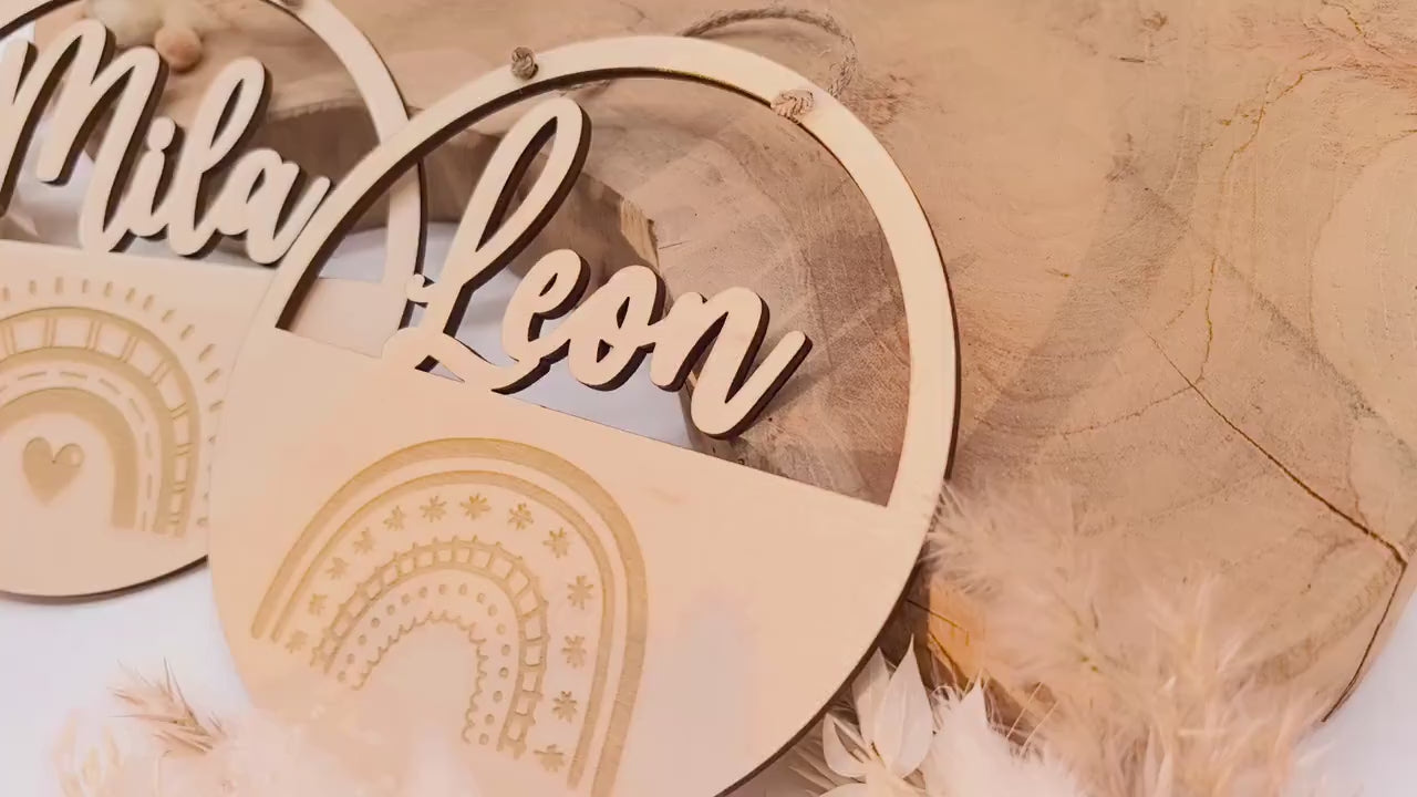 Regenbogen Türschild personalisiert fürs Kinderzimmer, Geburtstagsgeschenk, Deko, Geschenk Taufe, Geburt, Kindergeburtstag, Namensschild