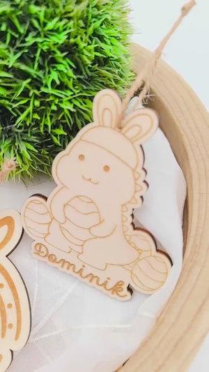 Ostereier zum aufhängen, Osteranhänger, Ostergeschenk personalisiert, Geschenkanhänger Ostern, Osterdeko Holz, Osterhase, Dino, Regenbogen