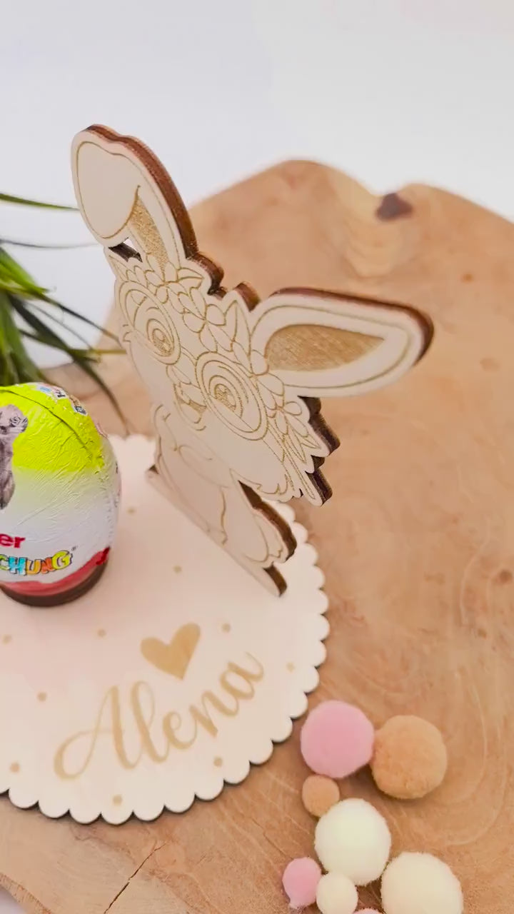 Ü-Ei Hase personalisiert aus Holz Halterung , Ostern, Geschenk, Ostergeschenk, Überraschungsei,  Ostergeschenk, Eierhalter, Ostergeschenk