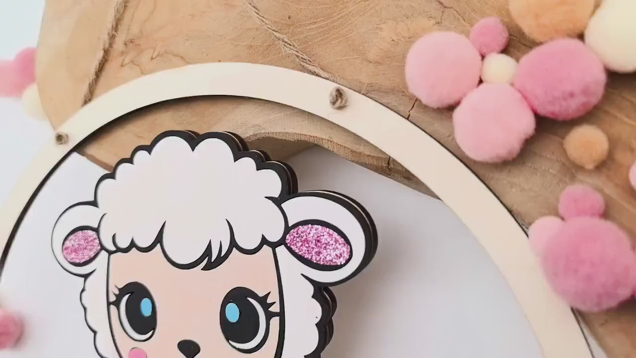 Süßes Schaf Türschild personalisiert fürs Kinderzimmer, gefertigt in Wunschfarben, Geschenk Taufe, Geburt, Kindergeburtstag, Schäfchen