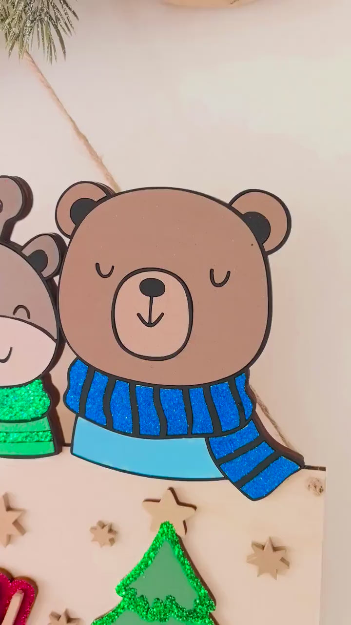 Waldtiere Adventskalender personalisiert mit Wunschtext und in Wunschfarben, Geschenkidee, Babys Weihnachten, Advent, Bär, Eule, Hase, Deer