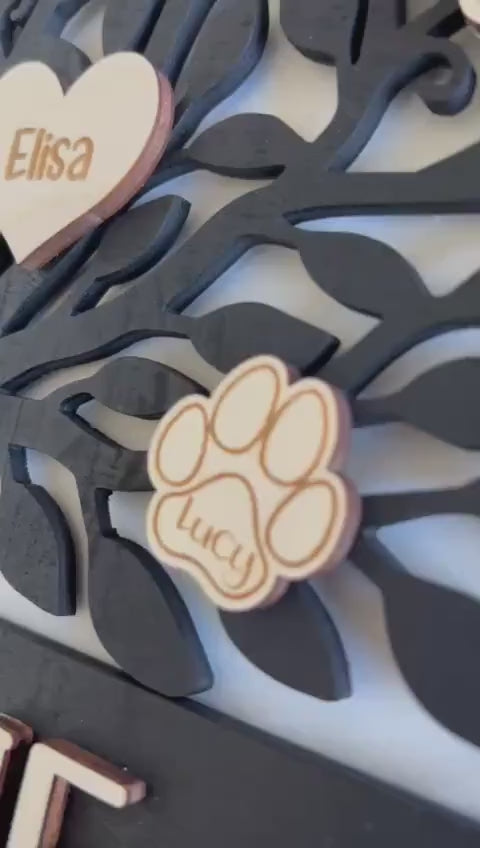 personalisierter Türkranz Baum des Lebens mit Familiennamen, Geschenk Hochzeit, Einzug, Türschild, Haustier, Familienstammbaum