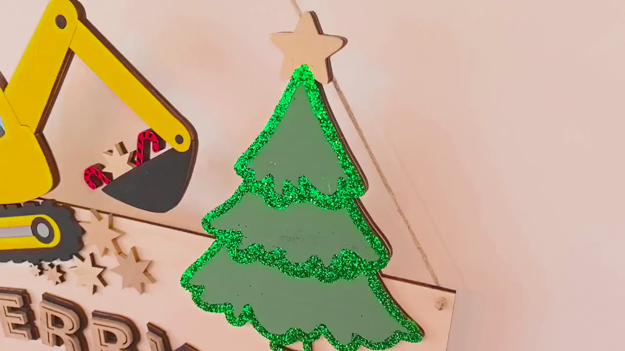 Adventskalender XXL Bagger Traktor aus Holz, personalisiert mit Wunschtext und in Wunschfarbe, Geschenkidee, Babys Weihnachten, Baustelle,