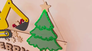 Adventskalender XXL Bagger Traktor aus Holz, personalisiert mit Wunschtext und in Wunschfarbe, Geschenkidee, Babys Weihnachten, Baustelle,